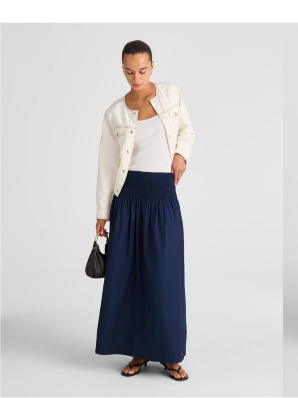 Madewell Navy Smocked-Waist Maxi Skirt